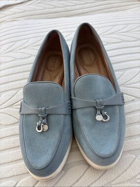 Giani Bernini Light Blue Suede Slip-On Loafers with Silver Accents